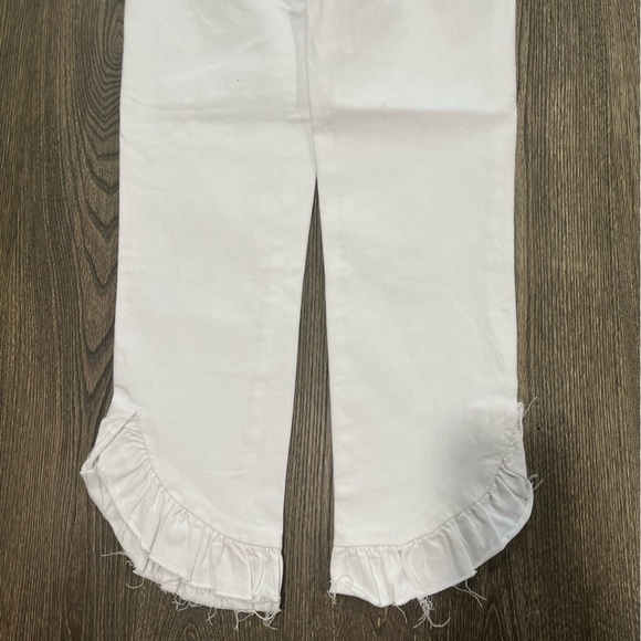 Paige Hoxton Straight Ankle Jeans Ruffled Hem Denim Stretch Crisp White Size 28 - Picture 10 of 11